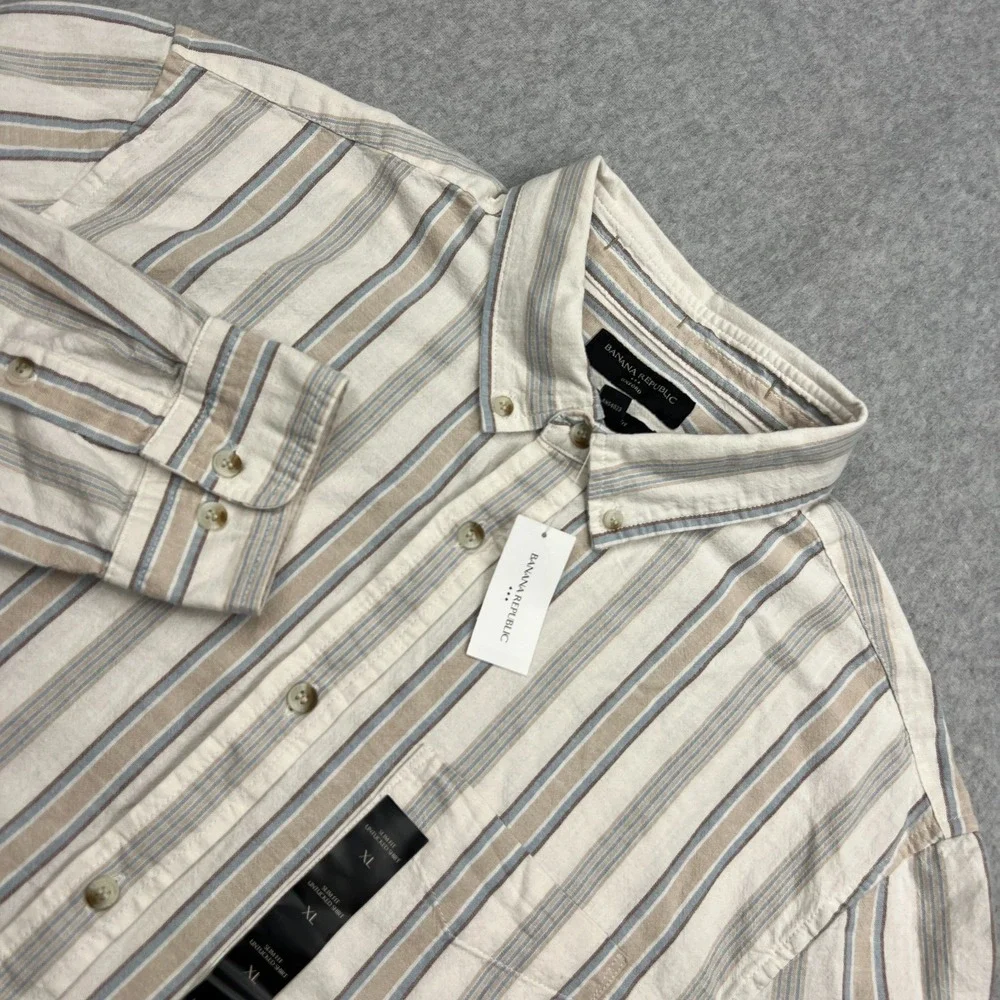 NEW Banana Republic Oxford Shirt Mens XL Striped Slim Untucked Fit Button Up